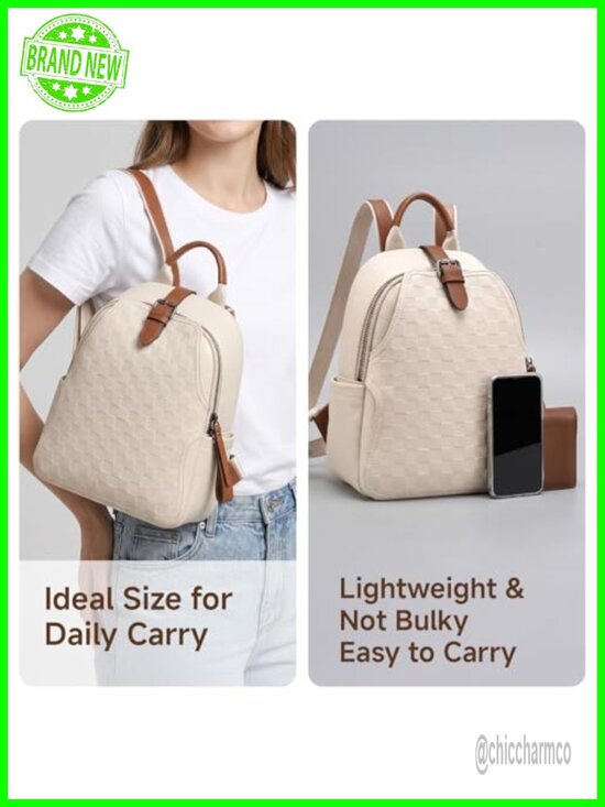 Plaid PU Leather Small Backpack Purse Women\'s Lightweight School Shoulder main image 4